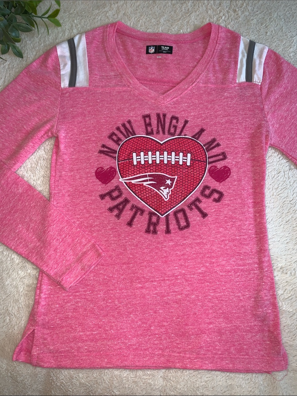 NFL Patriots Pink Girls Top 10/12 Long Sleeves EUC